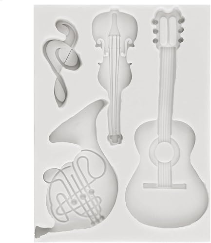 Miniatura 4 de MINFEIDMS Molde de silicona para notas musicales, moldes para fondant, guitarra, piano, caramelo para decoración de pasteles, decoración de