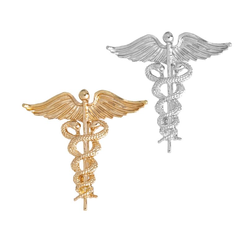 Image of Dreuyet Medical Caduceus Angel Nurse Brooch Pins for Nurse Doctor Medical Symbol Stethoscope Snake Caduceus RN Nursing Badge Crystal Brooches Lapel Pin Wand Brooch Doctor Nurse Therapist Appreciation Jewelry Gift