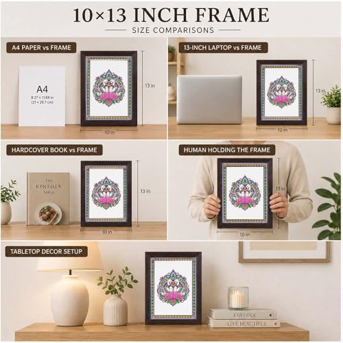 Image of PAPER PAJAMA Swan Vastu Wall Art for Living Room | Madhubani Hamsa Lotus Painting | Traditional Mithila Folk Art Framed Decor for Home, Office & Bedroom (10x13 Inches)