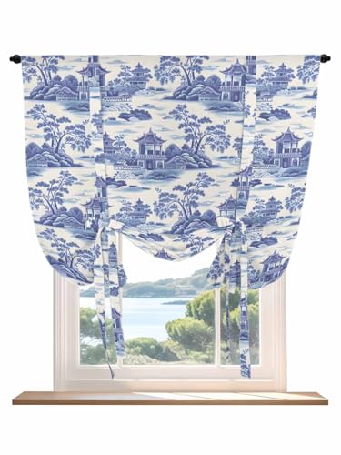 Tie Up Curtains for Windows Purple Garden Roman Shade 46 x 63 Inch Bathroom Curtains Window Modern Art Building Trees Rock Landscape Rod Pocket Short Balloon Curtains for Living Room Kitchen Blinds