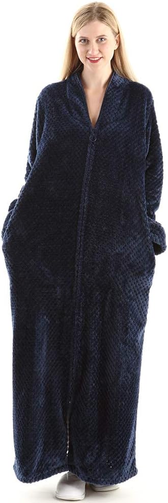 Oksun Womens Plus Size Fleece Dressing Gown Soft Bathrobe Full Length with Zipper