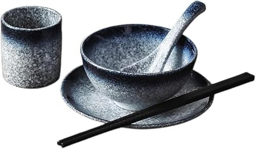 Rutexc 食器セット:お皿、ボウル、カップ、箸、スプーンなど。陶器製の食器セット。一人暮らしやアウトドアなどに最適です。食器洗い機対応。