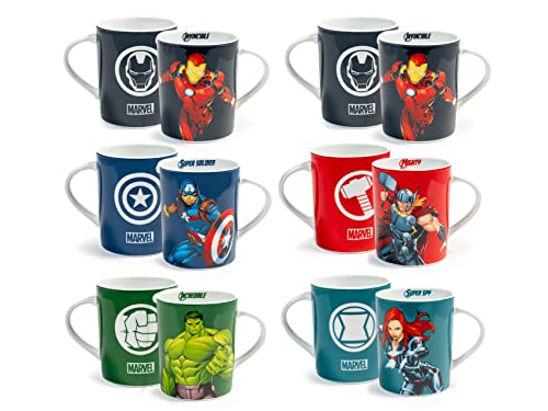 Home Marvel Avengers Set 6 Tazze Mug in Porcellana, 330cc, Tazze Bimbo, Colazione, Supereroi