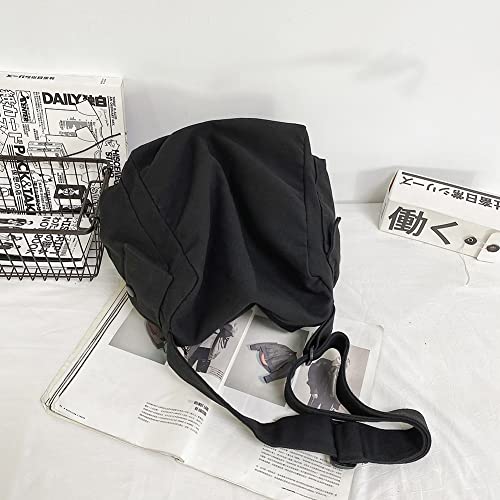 Bolsa transversal de ombro de lona macia moda feminina masculina bolsas de grande capacidade, Preto