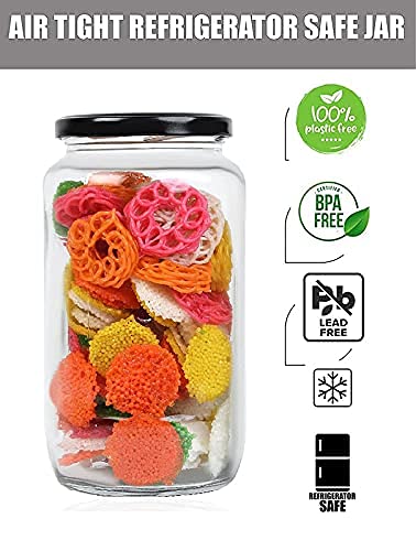 Image of PRAMUKH FASHION Square Shape Glass Jar for Kitchen Masala Storage Ml Set with Airtight Lid Containers Spices Dry Fruits and Pickle Container Pack of (6, Black 1000Ml Round Jar)
