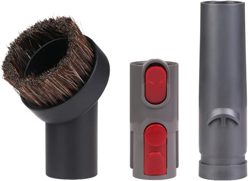 Vacuum Hose Adapter with Horse Hair Round Brush Compatible with Dyson V6 V7 V8 V10