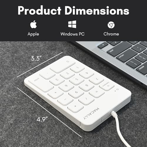 Macally USB Numeric Keypad | Wired Number Pad | External Number Pad for Laptop Computer Desk PC Mac (Perfect for Data Entry) 10 Key USB Keypad