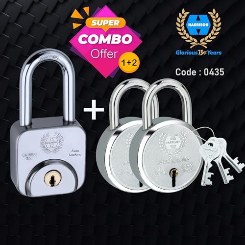 Image of Harrison Padlocks Free / 1 Square Padlock 60Mm CX - 3000-0596 with 2 Round Padlock 50Mm J - Supreme- 0656 /padlock, Padlocks, Locks for Home, Locks for Main Door Code - 0435