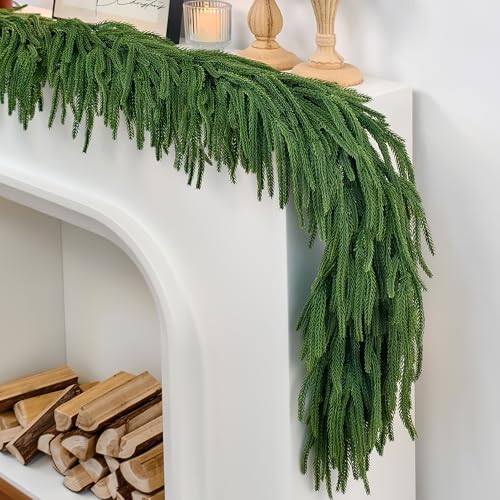 6ft Christmas Garland with Lights, Norfolk Pine Garland, Realistic