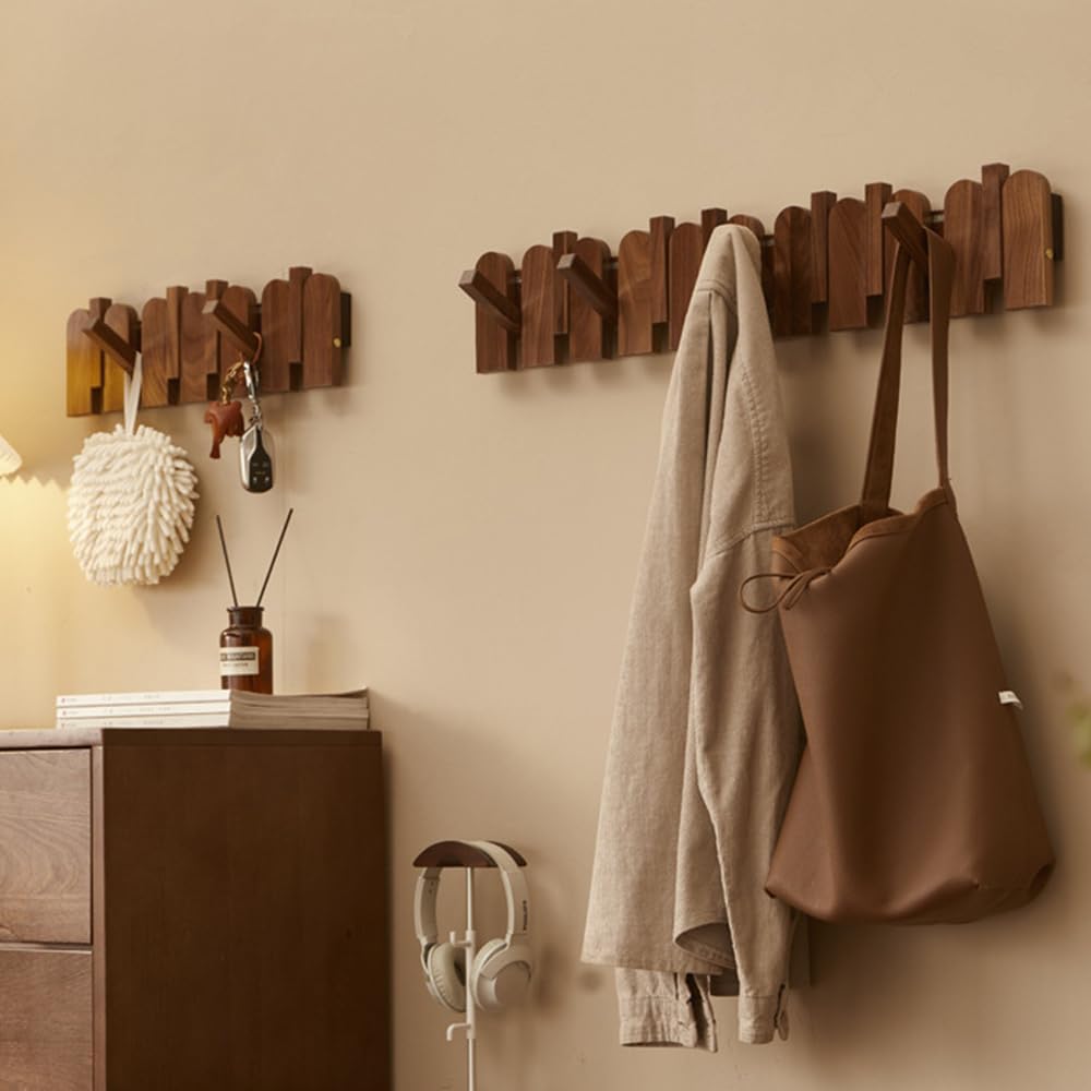 YUANCHUTOP Wooden Wall Coat Hanger with Piano Key Hangers - Wall Mounted Coat Rack for Entryway, Closet, Bathroom