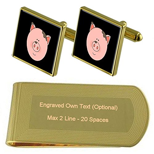 Gemelos de cerdo lechón tono oro con pasacorbatas para bodas y eventos formales