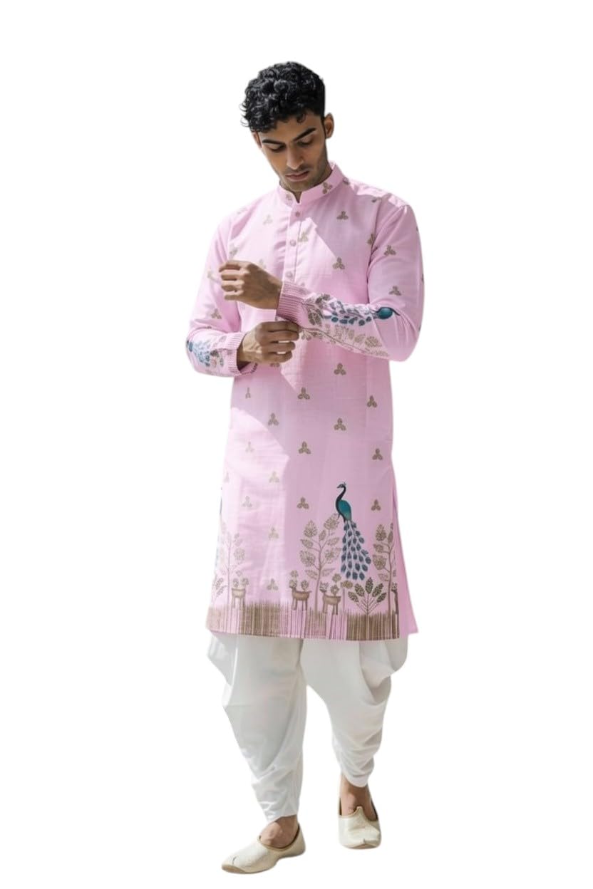 Trustous Men’s Pure Cotton Kurta Dhoti Set | Traditional Ethnic Wear for Festive, Wedding & Puja Occasion