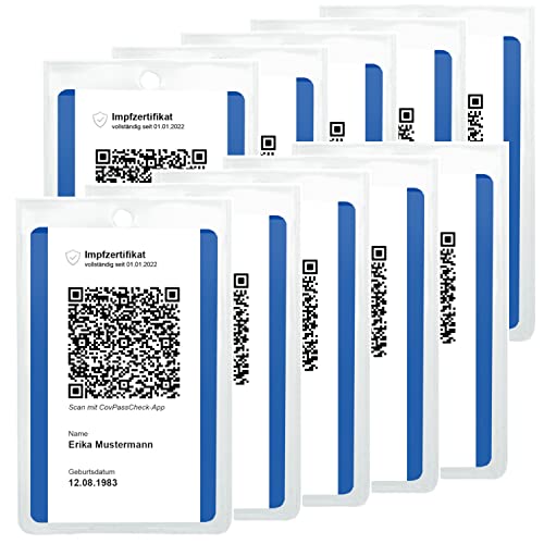 10x Impfkartenhülle - Schutzhülle für neuen Impfnachweis, Digitale Impfbescheinigung im Kartenformat (54 x 85 mm) - Platz für Personalausweis - mit Stanzung für Band - Made IN Germany Cover