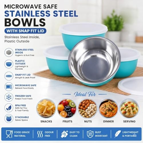 Image of Zaib Stainless Steel Microwave Safe Serving Bowl 500 ml, 14 cm
