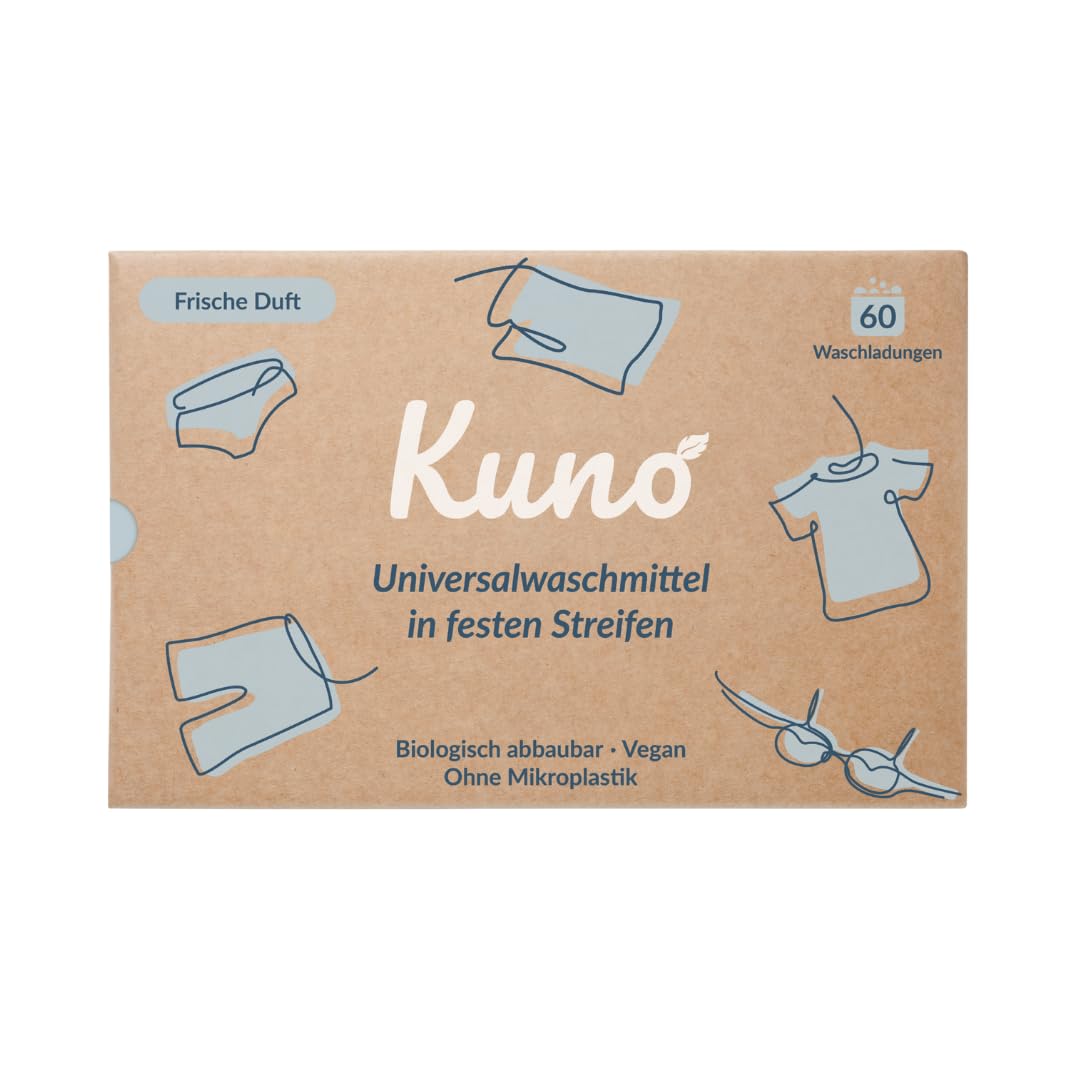 Kuno Waschmittel Blätter Streifen - 60 Waschladungen - Nachhaltige Waschblätter - Reisewaschmittel - 100% Vegan und optimal für Reisen und Urlaub - Eco (Vollwaschmittel, 60 Stück (1er Pack))