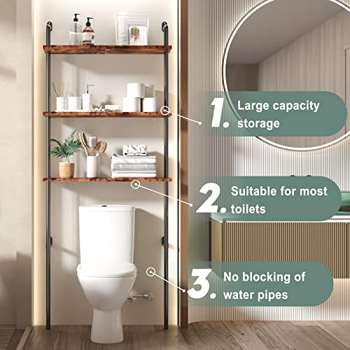 Amazerbath Over The Toilet Storage Shelf, 3-Tier Bathroom Over The Toilet Organizer Rack, Ladder Shelf For Bathroom, Space Saver, Metal Frame, Rustic Brown #TOP2