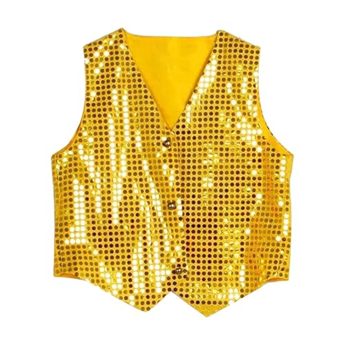 Miyaomn Fashion Sequin Vest for Women Sparkly Glitter Sleeveless Waistcoat Jacket Bling Party Tops Dance Performance Costumes Yellow
