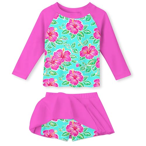 Image of Idgreatim Girls Swimsuit Rash Guard Set Long Sleeve Two Piece Bathing Suit 3-10 Years