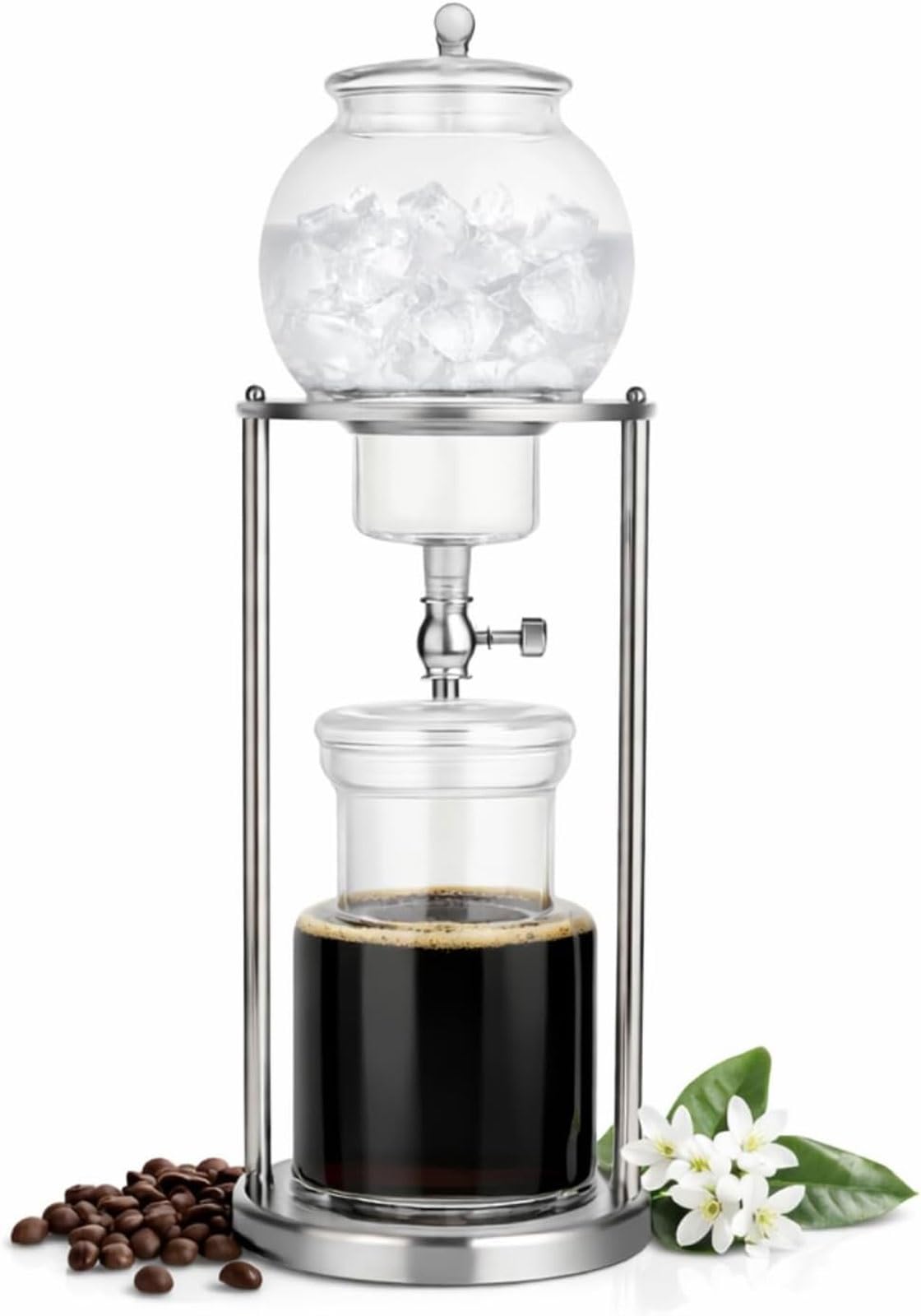 Ekspres do kawy Cold Brew, przenośna wieża ociekowa 600 ml z ramą ze stali nierdzewnej i szkłem borokrzemowym, powolne kapanie do domu i biura