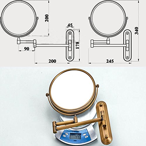 Kihappy 360° Swivel Extendable Bathroom Two-Sided Wall Mount Magnification Mirror (Brass, 8'', 3x Magnify)