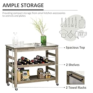 Homcomrollingkitchencartwithstainlesssteelcountertop1bottomshelf1slottedmiddleshelfand4castorwheelsgrey Urban Country Home Decor Homcom rolling kitchen cart with stainless steel countertop 1 bottom shelf 1 slotted middle shelf and 4 castor wheels grey urban country home decor