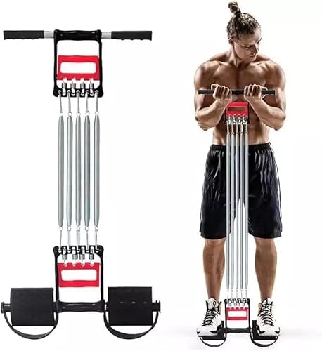 اللتميت باور اداة تمرين الصدر 3 في 1 قابلة للتعديل مع 5 نوابض من ام دي ستاي فيت®️، مقوي قبضة اليد، حزام حبل سحب بدواسة، معدات اللياقة البدنية المنزلية للتمرينات وشد الاصابع والخصر والذراعين