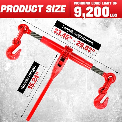Image of 4 Pack Ratchet Chain Binder 3 /8 inch-1 /2 inch with G70 Hooks 9200 lbs WLL for Heavy Equipment, Farm, Construction, Industrial Hauling