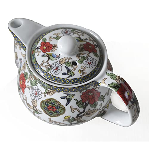 Image of Small Porcelain Teapot, 9oz Tea Pot with Stainless Steel Filter Colorful Chinese Flower Birds (Flowers and birds)
