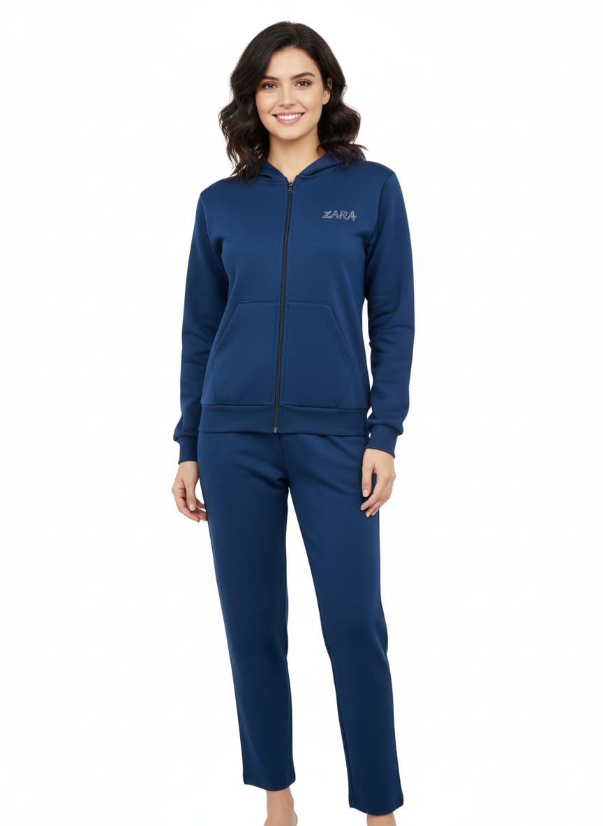 Women's Brown Tracksuit Set, Zip-Up Hoodie with Jogger Pants, Long Sleeve (IN, Alpha, L, Regular, Blue)-picture-31