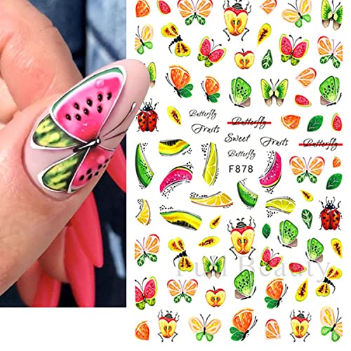 Summer Nail Art Stickers Lemon Nail Stikers 3D Self-Adhesive Fruit Nail Art Dcoration Supplies Lemon Strawberry Watermelon Orange Kiwifruit Papaya Summer Adorable Nail Deisgn For Women Girls Manicute #TOP4
