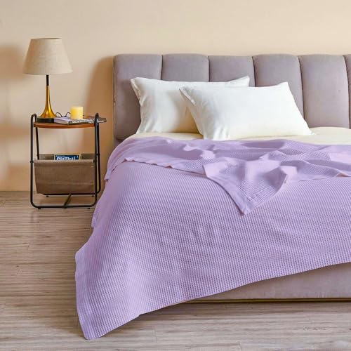 Image of Super Soft & Breathable 100% Microfiber Waffle Blanket - Throw Blanket and Quilt for Bed & Sofa Double(90x100) Size - Soft Lilac