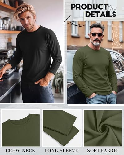 Image of August Alley 4 Pack Men's Big and Tall Cotton Shirts L-7XL, Long Sleeve Oversized Tops Loose Casual Large T-Shirts Basic Tee