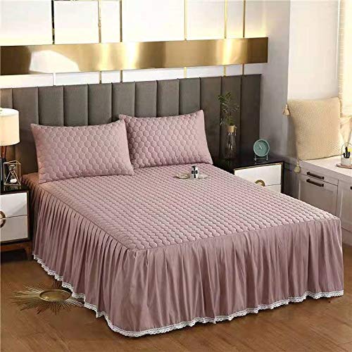 IBOWZ Elasticated Bed Skirt Ruffled 3-Piece Set Fitted Bed Skirt Bedspread Coverlet Bed Sheet 120/150/180/200cm Dustproof Ruffle Individual/Double Bed Princess Sheets Ruffled Cotton Non Slip