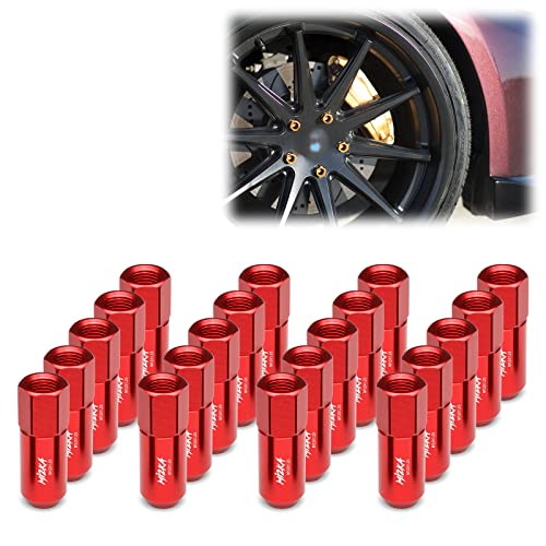 Image of Red 20 PCS M12x1.25 Lug Nuts 60mm Extended Tuner Aluminum Wheels Rims Cap WN02