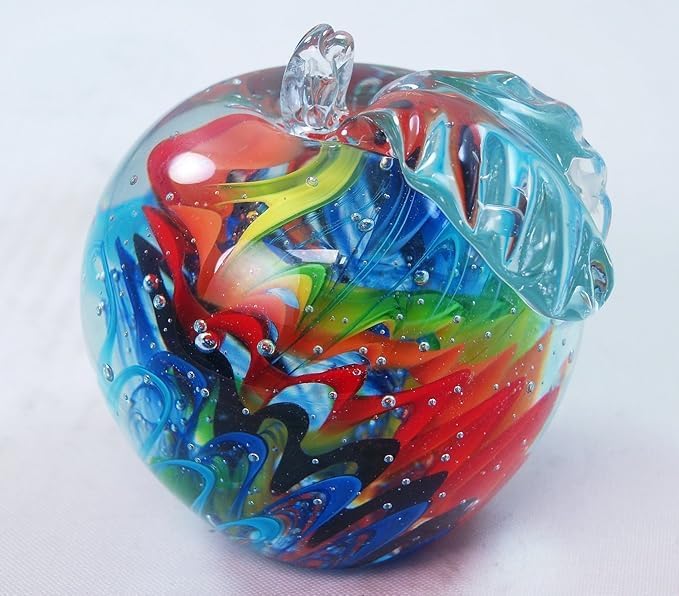 M Design Art Handcraft Rainbow Mix Apple Art Glass Paperweight PW-1125