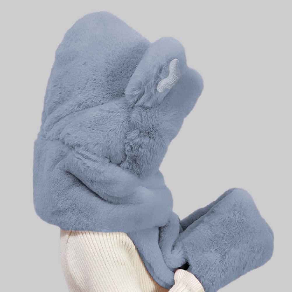 3 in 1 Sciarpa Cappello Orso Orecchio Guanti in Pile Termico Caldo per Inverno Cappello da Donna con Orecchie di Orso alla Moda Cappuccio Sciarpa Guanti per Outdoor