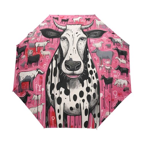 Parapluie automatique rose imprimé vache ultra compact anti-UV solide