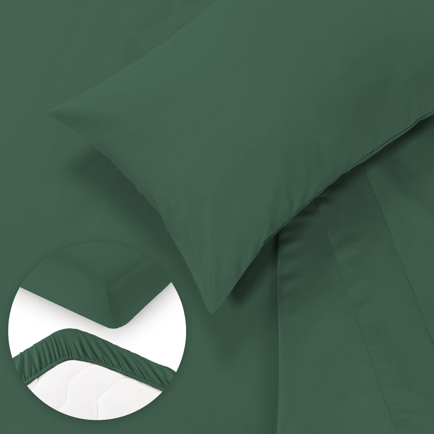 Blumtal Completo lenzuola matrimoniali 3pz - completo letto matrimoniale certificato OEKO-TEX - lenzuolo con angoli 160x200x30cm + lenzuolo 240x275cm + federa cuscino 50x80cm in microfibra verde scuro