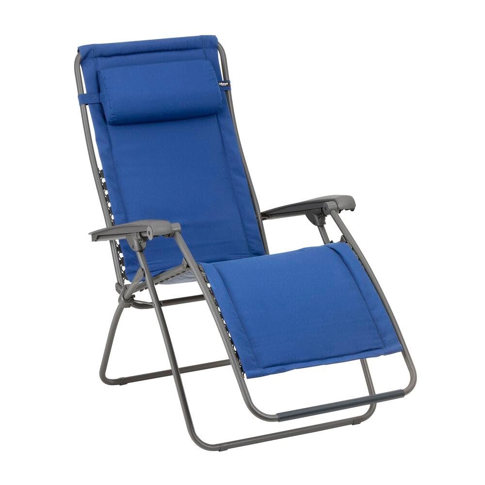 Lafuma MOBILIER - Fauteuil Relax Transat Jardin - Chaise Longue Matelassé Zéro Gravité - Rsx Clip - Lightcomfort® - Bleu Denim - Fabriqué en France - LFM2054_9928 - Garantie 5 Ans - L.87xl.67xH.115cm