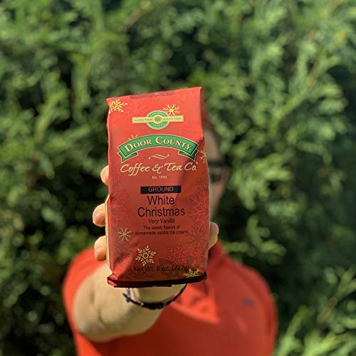 Door County Coffee, Holiday Flavored Coffee, White Christmas, Vanilla Ice Cream Flavored Coffee, Medium Roast, Ground Coffee, 8 oz Bag