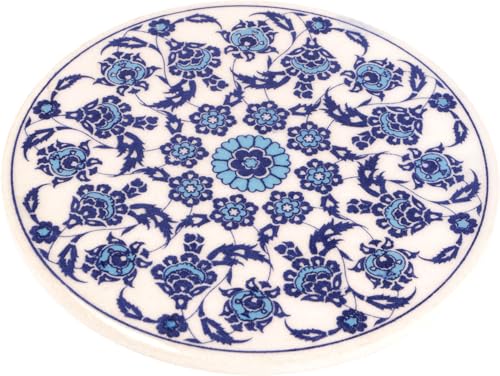 Guru-Shop Sous-verre en Céramique Orientale, Sous-verre Rond Avec Motif de Mandala - Motif 6, Bleu, 1x16x16 cm, Dessous de Verre et Plateaux