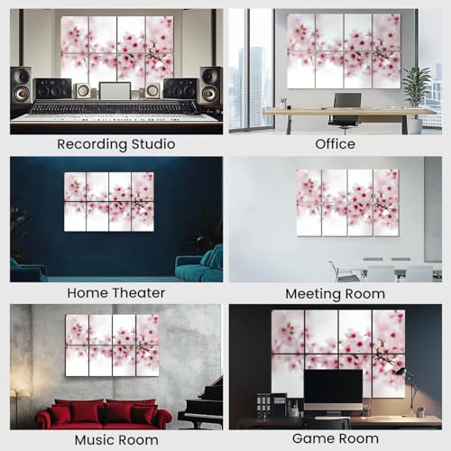 Kanworse paneles acústicos decorativos rosa con diseño de flores de cerezo 8 piezas 48"x32" para oficina miniatura 7