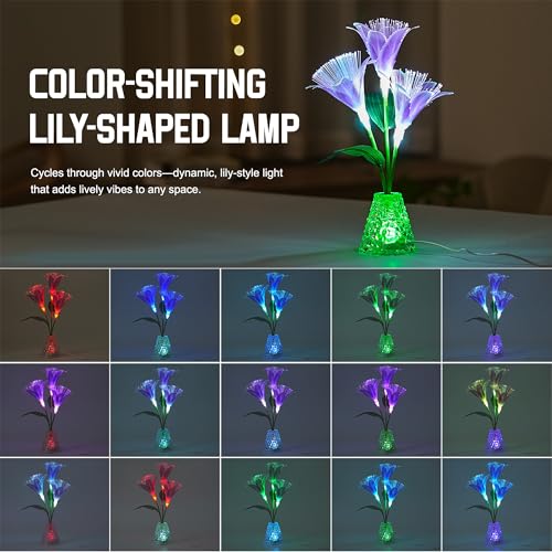 Image of Purple Fiber Optic Lily Flower Lamp, Color Changing Night Light for Bedroom Wedding Bar Coffee Shop Decor, Gifts for Women Mom Grandma Girlfriend Friend Birthday Christmas Valentines Mothers Day