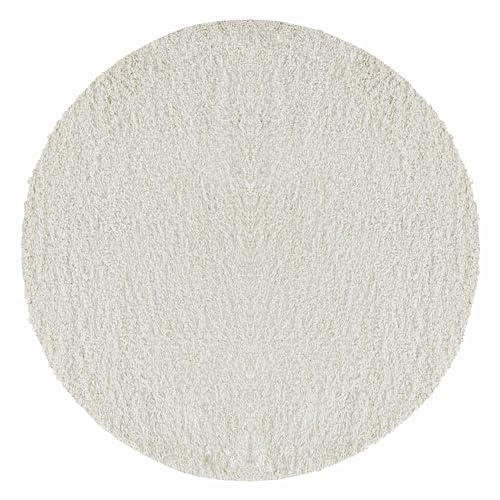 Teppium Moderner Hochflor Teppich Wohnzimmer 120 cm Rund Creme - Shaggy Flauschiger Teppich, Extra Weich, Pflegeleicht und Einfarbig - für Schlafzimmer, Küche und Esszimmer