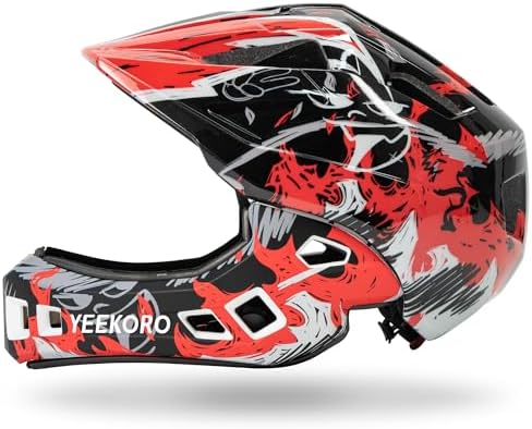 YEEKORO Kids Bike Helmet with Chin Guard, Adjustable Detachable Children’s Full Face Helmet for Girls and Boys, Cycling Helmets Skateboard, Scooter, Protective Gear Size 20.5-22 Inches