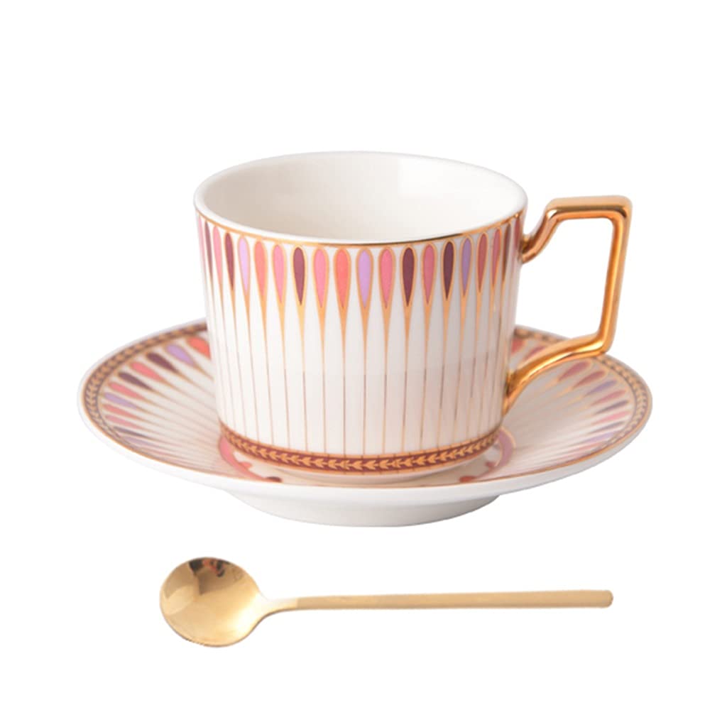 Untertassen und Löffel, Keramikbecher, Teetassen- und Untertassen-Sets 7,4 Unzen, goldene Handdruck-Teetasse mit Untertassen-Set und Tasse und Keramik-Untertassen-Set for Kaffeespezialitäten, Latte, C