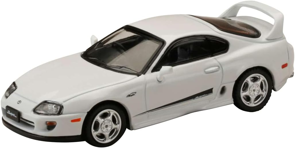 HJ64 1/64 Toyota Supra RZ (JZA80) Genuine Option Mounted Car with Active Spoiler Parts Super White II Finished Product