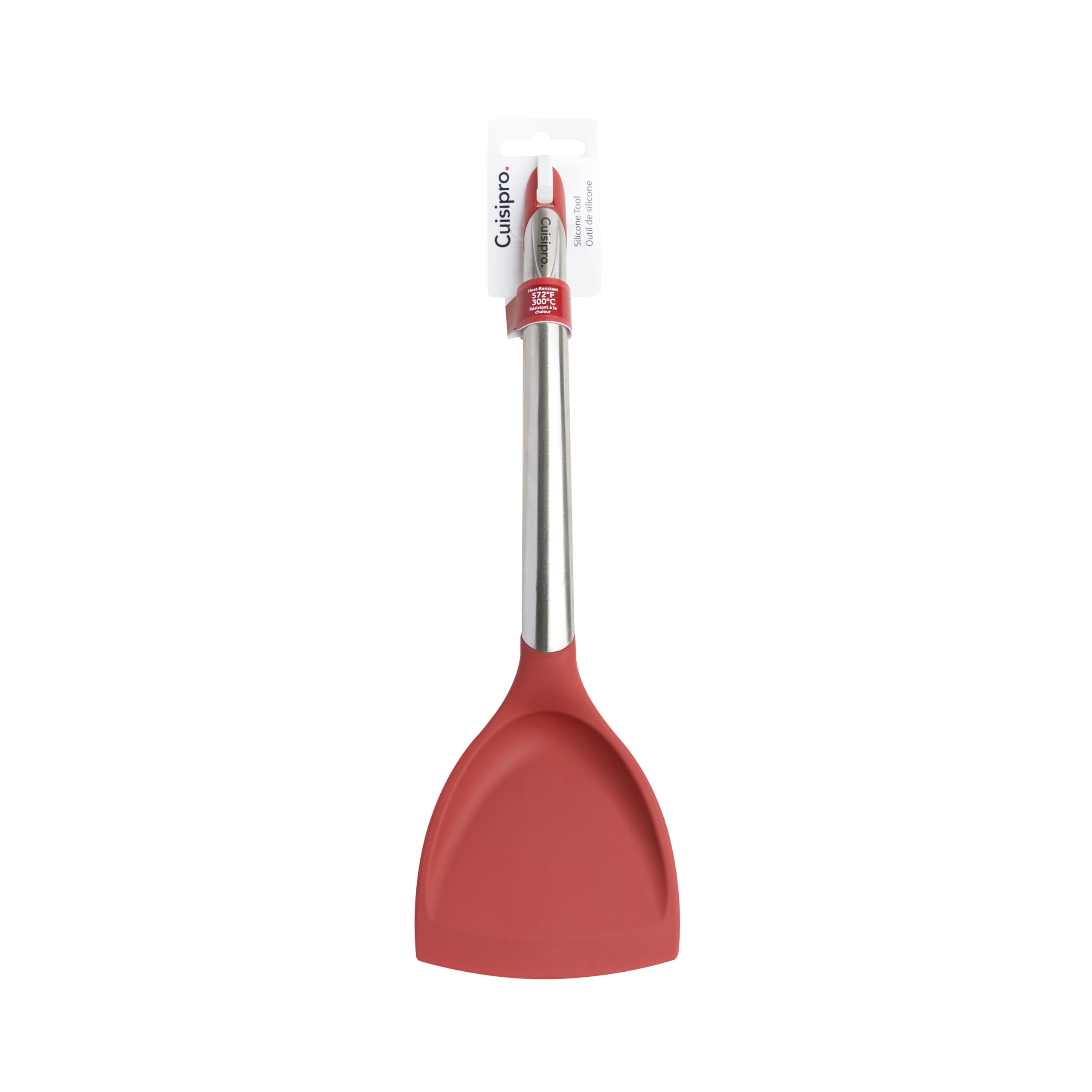 CUISIPRO ELEGANCE Wok Pfannenwender aus satiniertem Edelstahl | 32 cm | Rot | Antihaft Pfannenwender Silikon | Hitzebeständigkeit bis zu 220°C | Pfannenwender Edelstahl Spülmaschinenfest | | Pfannenwender, satinierter & polierter Stahl, für Wok und Pfanne