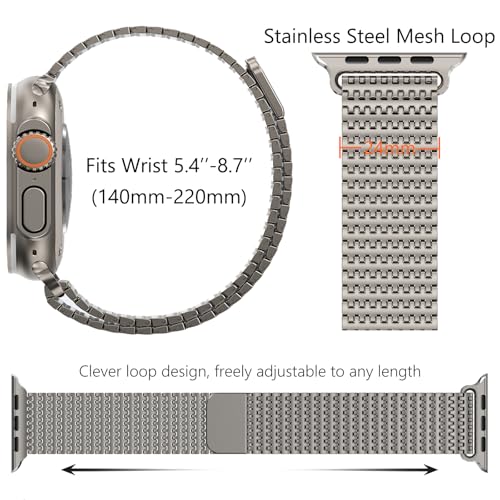 Image of WINGLE Magnetic Mesh Loop for Apple Watch Band Ultra 3 /2 /1 Band 49mm 46mm 45mm 44mm 42mm 40mm 41mm 38mm Men Women, Stainless Steel Adjustable Metal Strap for iWatch Series 11 10 9 8 7 6 5 4 3 2 1 SE