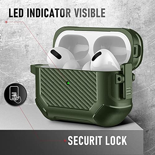 Image of Printme for AirPods Pro 2nd Generation Case 2022, Carbon Fiber Secure Lock Clip Full Body Shockproof Hard Shell Protective Case Cover with Keychain for Apple AirPod Pro 2 (Green)